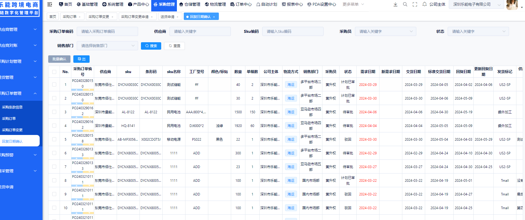 采购订单回复日期